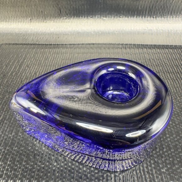 Blenko Candle Holder Tear Drop Taper Candle Holder Single Cobalt Blue Heavy VTG - Picture 9 of 11